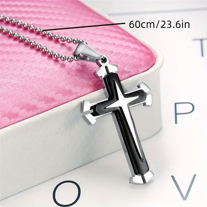 Men's 4pc Cross Necklace Set – 316L Stainless Steel Knight Cross Pendant Jewelry, Tarnish-Free Gothic Religious Necklaces for Men, Cool Gift for Him, Everyday & Streetwear Style