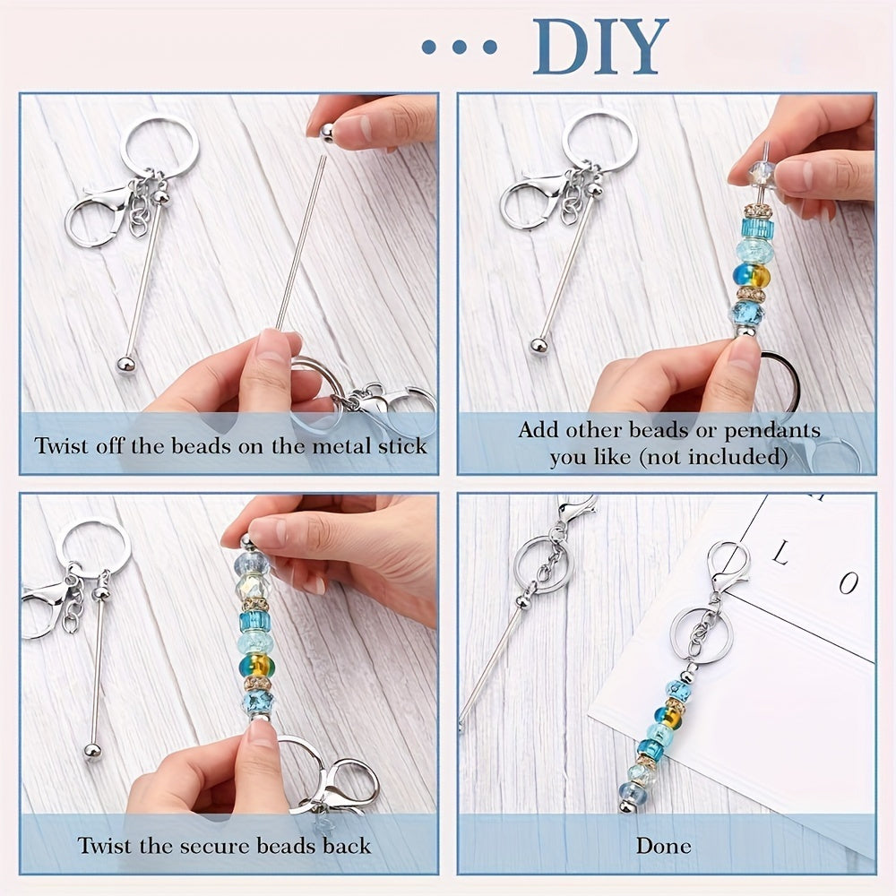Stainless Steel Beadable Keychain Blanks DIY Kit – 12 & 24pcs Metal Keyring Pendants with Charms for Crafting, Christmas & Halloween Gifts, Gold, Silver & Rose Gold