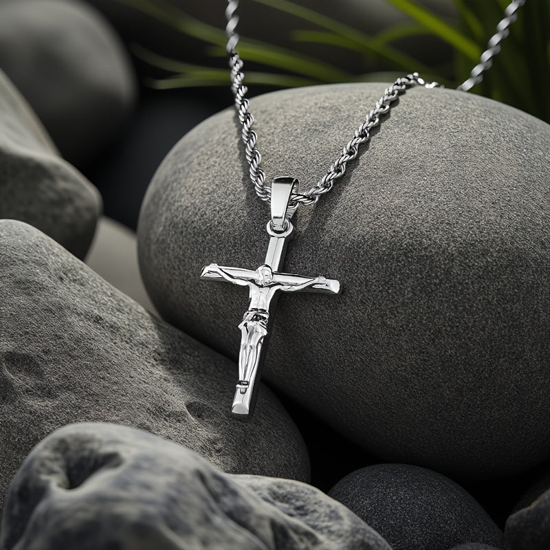 Stainless Steel Cross Necklace for Men & Women – Dainty Unisex Religious Pendant Necklace, Lightweight 0.25oz Exquisite Craftsmanship, Perfect Gift for Christmas, Birthday & Confirmation, 55cm / 22in