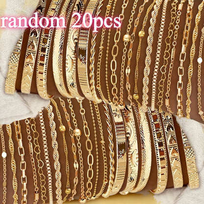 Women's KC Gold Plated Bracelet Set 7 or 20pcs Random Assorted Stackable Elegant Charm Bracelets for Daily Wear & Gifting