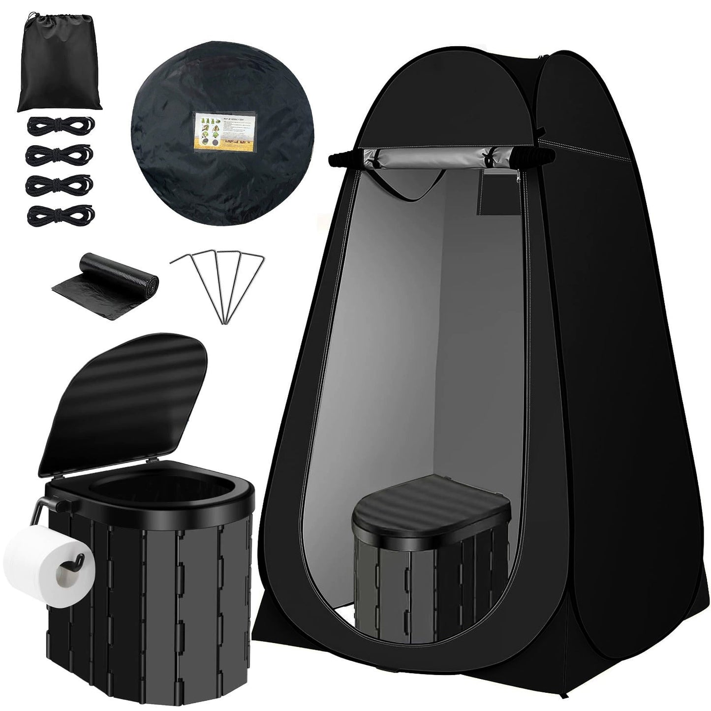 Portable Camping Toilet & Privacy Tent – Pop Up Potty Tent for Adults with 12 Toilet Bags, Ground Stakes, Windproof Ropes & Moisture Mat, Foldable Outdoor Toilet for Camping Travel Hiking
