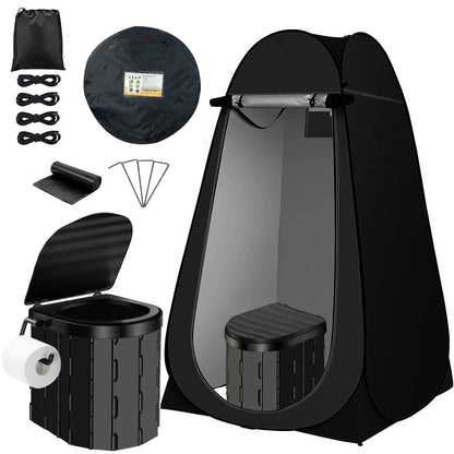 Portable Camping Toilet & Privacy Tent – Pop Up Potty Tent for Adults with 12 Toilet Bags, Ground Stakes, Windproof Ropes & Moisture Mat, Foldable Outdoor Toilet for Camping Travel Hiking