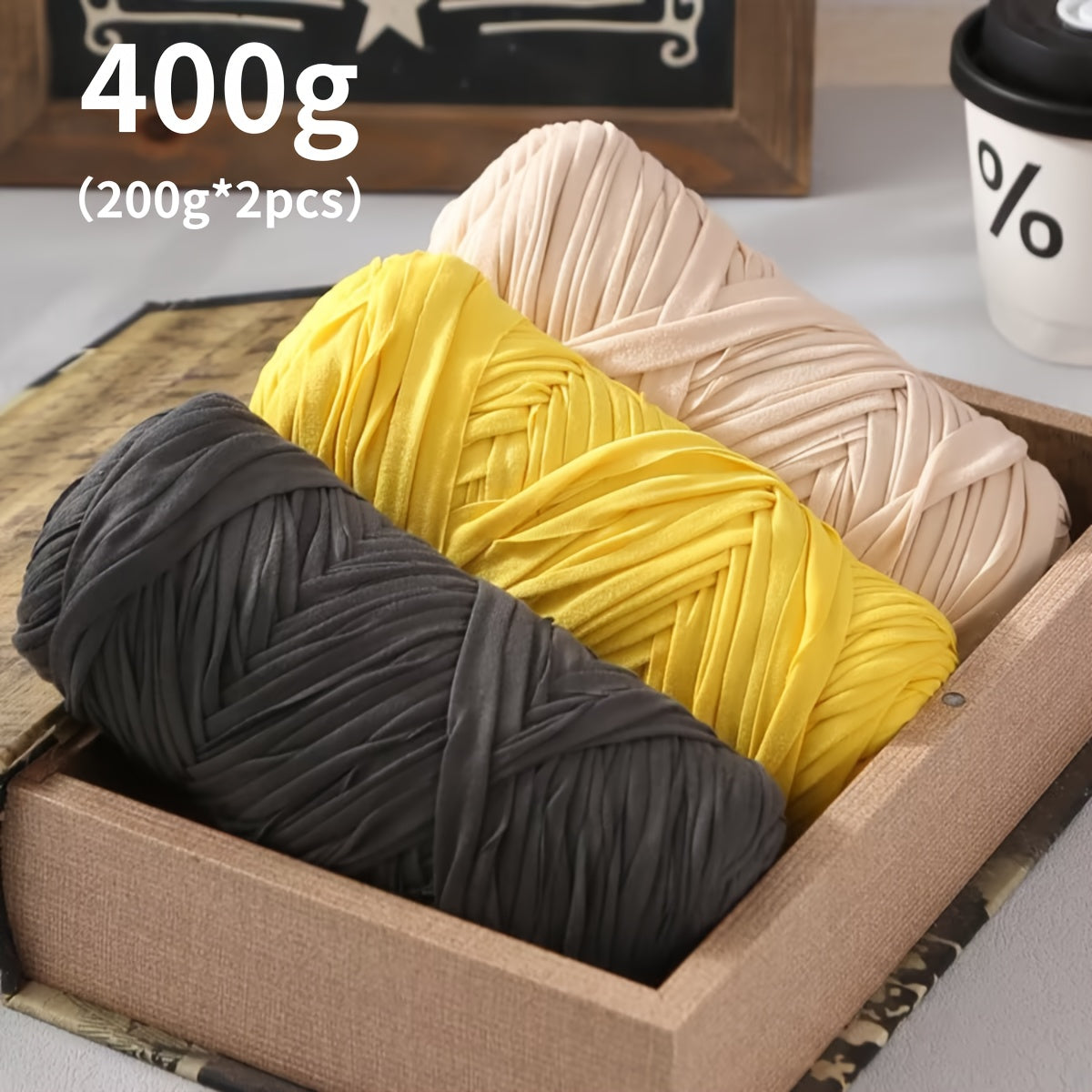 T-Shirt Fabric Yarn 400g (2 x 200g) Chunky Cotton Blend in 49 Colors – Soft Thick Yarn for Crochet Baskets, Bags, Rugs, Macrame & Knitting Projects – Beginner-Friendly Craft Yarn