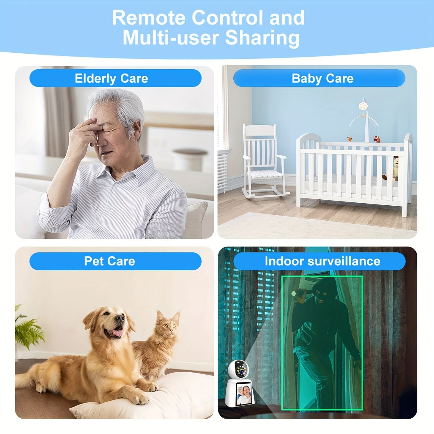 WiFi PTZ Indoor Camera with 3 Inch Built-In Screen 3MP HD Video Calling Two-Way Audio Color Night Vision AI Detection Pet Baby Elderly Monitor Home Security Camera App Control