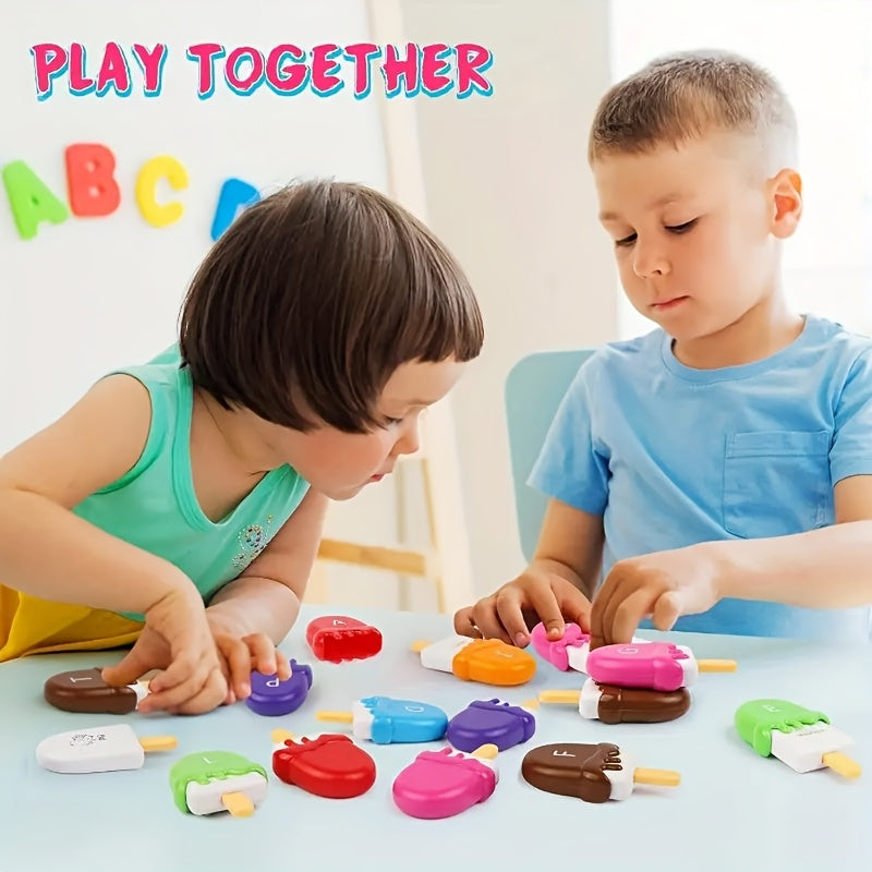 Ice Cream Preschool Learning Toy Set 52 Pieces Counting Color Sorting Stacking ABC Letters Uppercase and Lowercase Montessori Educational Toy for Toddlers Ages 3 and Up Birthday Gift