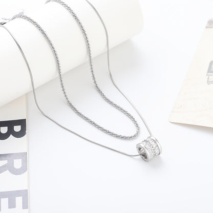 S925 Sterling Silver Double Layer Clavicle Chain Necklace for Women Elegant Cubic Zirconia Sweater Chain Minimalist Fashion Jewelry Daily Wear and Gift All Seasons
