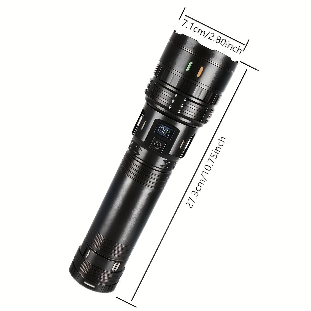 Rechargeable LED Tactical Flashlight 1500 Lumens with Adjustable Zoom, Shoulder Strap, 4 Modes for Camping, Hunting, Farm Inspection & Emergency Outdoor Use
