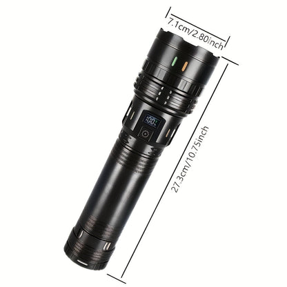 Rechargeable LED Tactical Flashlight 1500 Lumens with Adjustable Zoom, Shoulder Strap, 4 Modes for Camping, Hunting, Farm Inspection & Emergency Outdoor Use