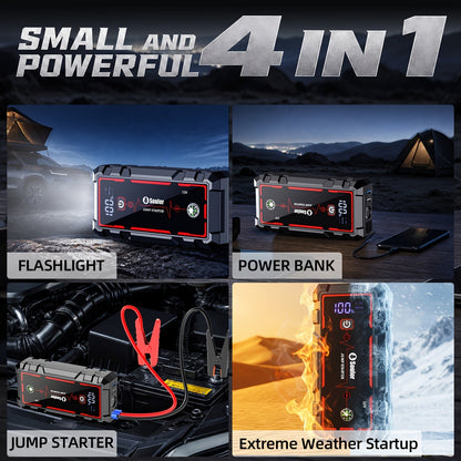 Portable Car Jump Starter 3000A-6000A – 12V Lithium Battery Booster Pack, Dual USB QC 3.0 Fast Charging Power Bank, LED Light & Compass, Fits All Gas Engines