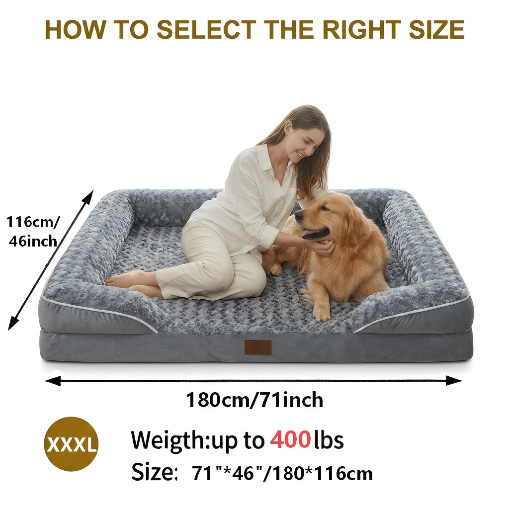Orthopedic Dog Bed Extra Large Washable – C-Shape Memory Foam Sofa with Removable Cover, Nonskid Bottom & Bolster Support for Large & Giant Dogs, Grey
