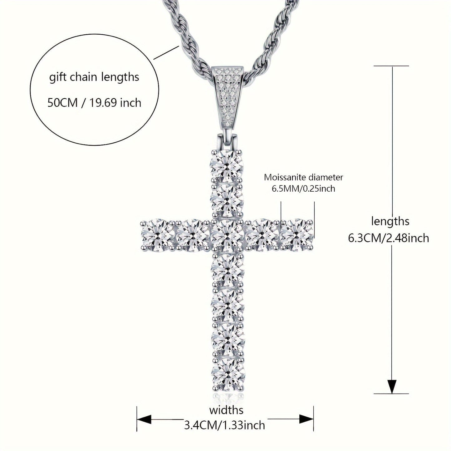 925 Sterling Silver Platinum-Plated Cross Pendant Necklace for Men – Hypoallergenic Hip Hop Luxury Style, Perfect Gift for Him, Banquets, Parties & Special Occasions