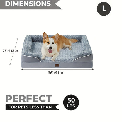Orthopedic Dog Bed Extra Large Washable – C-Shape Memory Foam Sofa with Removable Cover, Nonskid Bottom & Bolster Support for Large & Giant Dogs, Grey