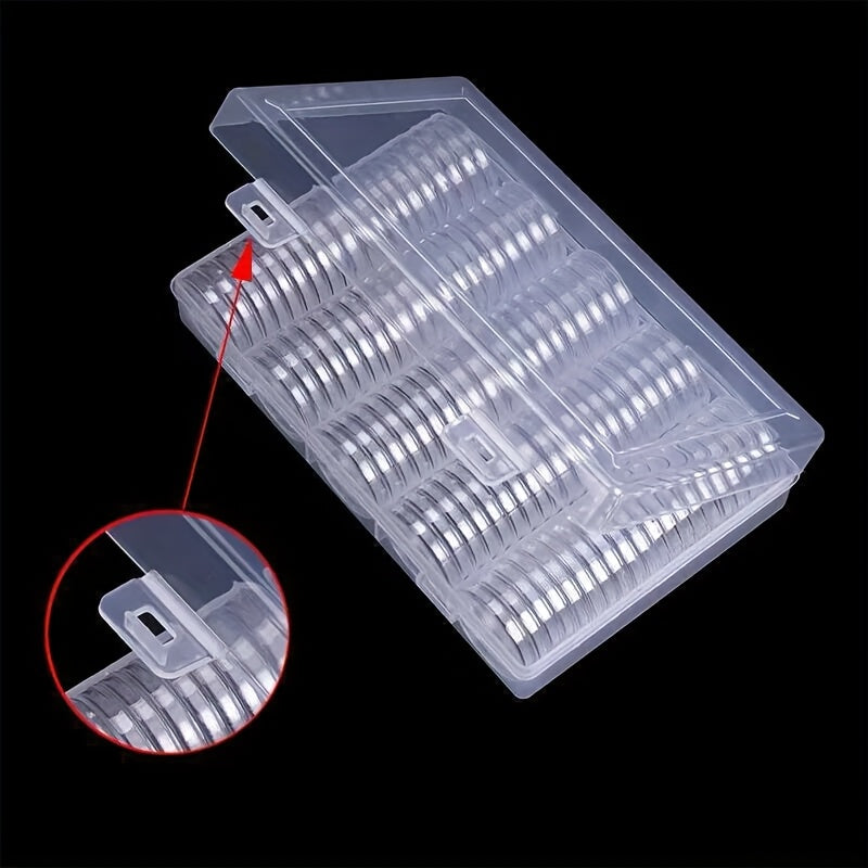 100 Pack Clear Coin Capsules Transparent Collection Storage Boxes with Secure Snap Lid – Multi-Compartment Organizer for Coins, Souvenirs, Small Collectibles & Hobby Items