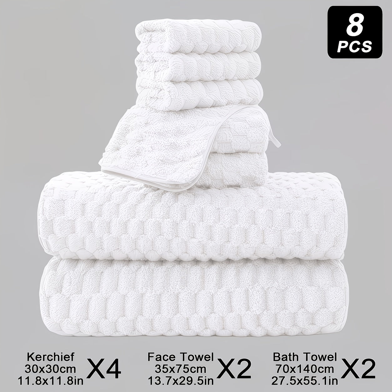 Waffle Weave Bath Towels 4-Pack & 8-Pack Ultra-Soft Quick-Dry Microfiber – Super Absorbent 281g/m² 80/20 Polyamide Spa Gym Travel Towels, Lint-Free Antimicrobial, Multiple Colors