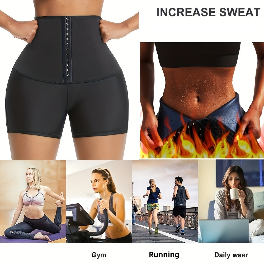 Women's High Waist Sauna Shorts Compression Heat Sweat Slimming Capri Pants – Button Up Slim Fit Exercise Shaping Three-Quarter Leggings for Workout Gym Fitness (S-XXL)