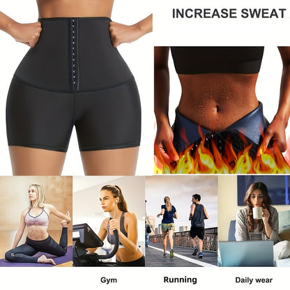 Women's High Waist Sauna Shorts Compression Heat Sweat Slimming Capri Pants – Button Up Slim Fit Exercise Shaping Three-Quarter Leggings for Workout Gym Fitness (S-XXL)
