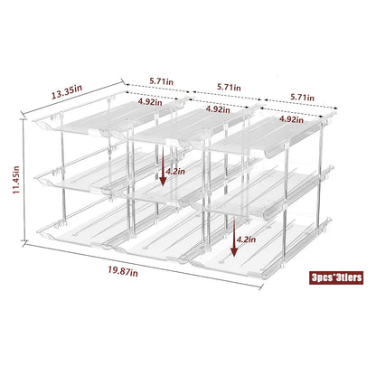Pantry Can Organizer Rack 3-Tier Stackable – Holds 36 Cans, Auto-Rolling Transparent PET Can Storage Rack for Kitchen Pantry, Garage, Dorm & Closet, Tool-Free Assembly, Fits Soda Soup Vegetable Cans