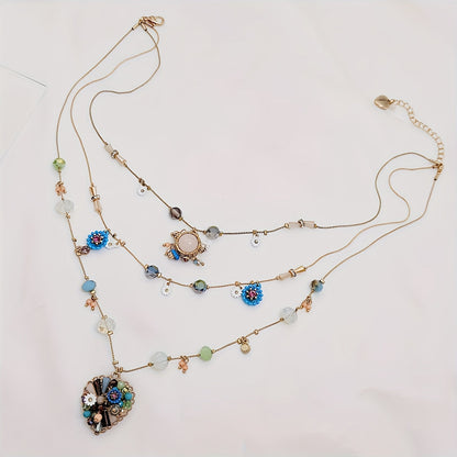 925 Sterling Silver Handmade Multi-Layer Love Beaded Necklace & Earring Set for Women – December Birthstone Jewelry, Elegant Daily & Wedding Gift with Free Gift Box