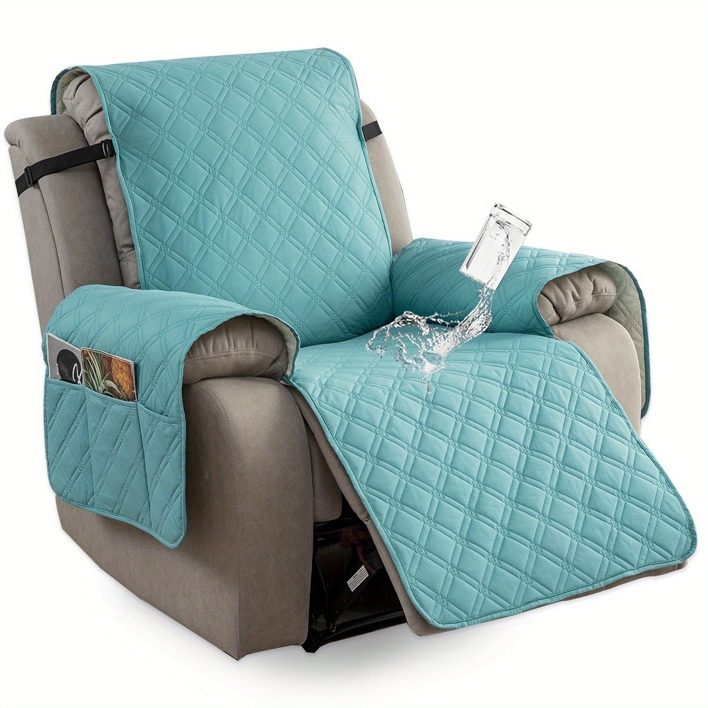 Waterproof Recliner Cover Slipcover with Side Pockets Anti-Slip Straps 4-Layer Quilted Fabric Pet Kid Proof Machine Washable Recliner Chair Protector – 11 Colors