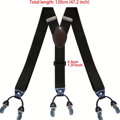 Men's Suspenders Y-Back PU Leather Heavy Duty Suit Brace with 6 Metal Clips – Adjustable Elastic Vintage Style, Black Gray Navy Blue White Coffee Beige Wine Red, Casual & Formal Wear