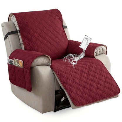 Waterproof Recliner Cover Slipcover with Side Pockets Anti-Slip Straps 4-Layer Quilted Fabric Pet Kid Proof Machine Washable Recliner Chair Protector – 11 Colors