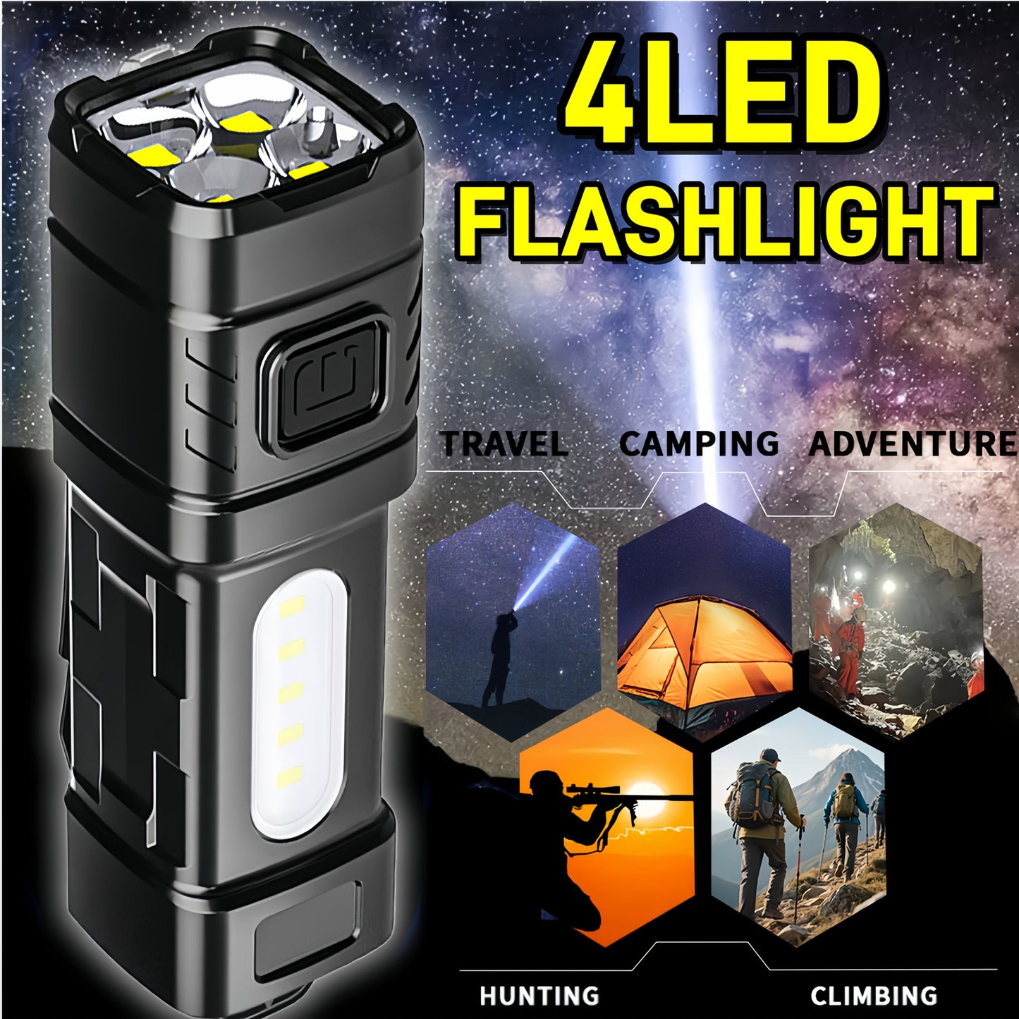 Mini Rechargeable LED Flashlight 3 or 6 Pack, 2000 Lumens COB 4 Modes USB-C Charging, Compact Handheld Flashlight with Back Clip & Built-In Battery for Camping Hiking Hunting Emergency