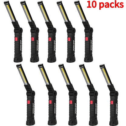 COB LED Rechargeable Work Lights – Portable Hanging Work Lamp with Built-In Battery for Camping, Yard, Party & Vehicle Maintenance, 2/4/6/8/10 Pack Options, Black & Khaki