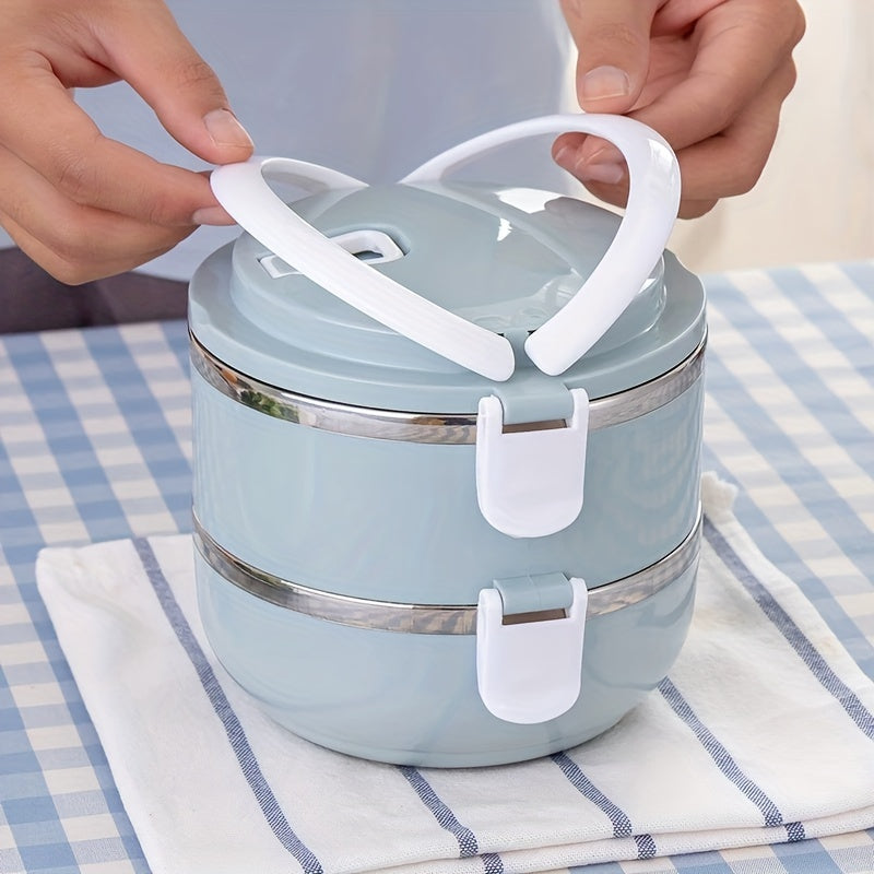Stainless Steel Insulated Lunch Box Set 2/3/4 Layer – Stackable Bento Box with Lid, 47oz Leakproof Cylindrical Food Container for Office, School, Camping, Picnic & Outdoor Use
