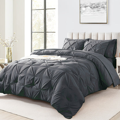 Comforter Set 7 Piece Queen King Full - Soft Microfiber Pintuck Pleated Bed in a Bag Complete Bedding Set with Comforter, Fitted Sheet, Flat Sheet & Pillowcases, All Season Home & Dorm Bedding