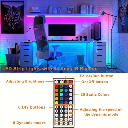 100ft LED Strip Lights Color Changing with 44-Key Remote & Power Supply – RGB LED Light Strip for Bedroom, Living Room, Festival, Wedding, Carnival & Party Decoration – 30M Indoor Ambiance Lighting