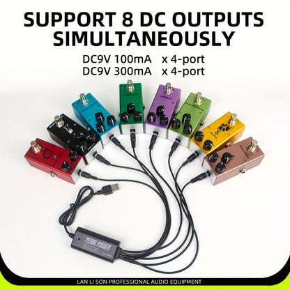 8-Port Isolated Guitar Pedal Power Supply with USB Charging – Noise-Free DC 9V 12V 18V Outputs for Effects Pedals & Accessories, Compatible with Most Guitar Pedalboards