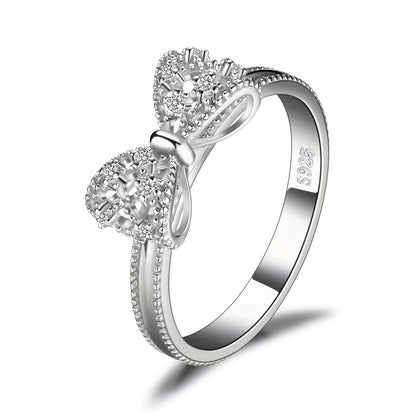 925 Sterling Silver Bowknot Ring for Women – Sparkling Cubic Zirconia Bow Design, Available in Silver, Yellow Gold & Rose Gold Finishes, Dainty Hypoallergenic Fine Jewelry for Dating Daily Wear & Gifting, Sizes 4-10