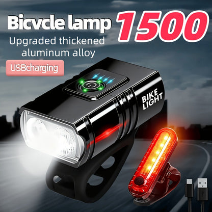 Ultra-Bright Bike Light Set USB Type-C Rechargeable – Aluminum Alloy Front Light 6 Modes & Rear Light 4 Modes, Fast Charge LED Bicycle Lights for Night Riding Camping Safety