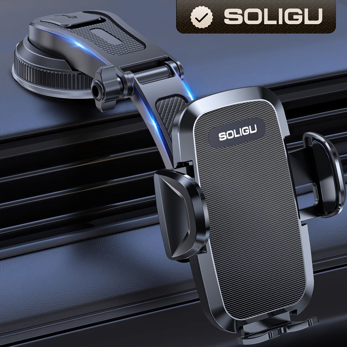 Universal Car Phone Holder 360° Rotatable Dashboard Mount – Retractable Cradle Fits All Phones iPhone Samsung, Adjustable Horizontal & Vertical Viewing, Secure Grip Car Phone Mount