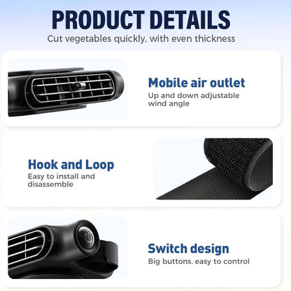 Bladeless USB Car Fan 3-Speed Quiet Cooling – Plug-and-Play Seat Fan with USB Cable, Stay Cool in Traffic, Universal Fit All Car Models, White & Black