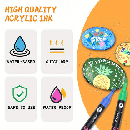 Double-Ended Waterproof Acrylic Paint Pens 48 or 72 Colors for Rock Painting Fabric Metal Glass Wood Canvas Ceramics Eggs Pumpkins DIY Art Crafts