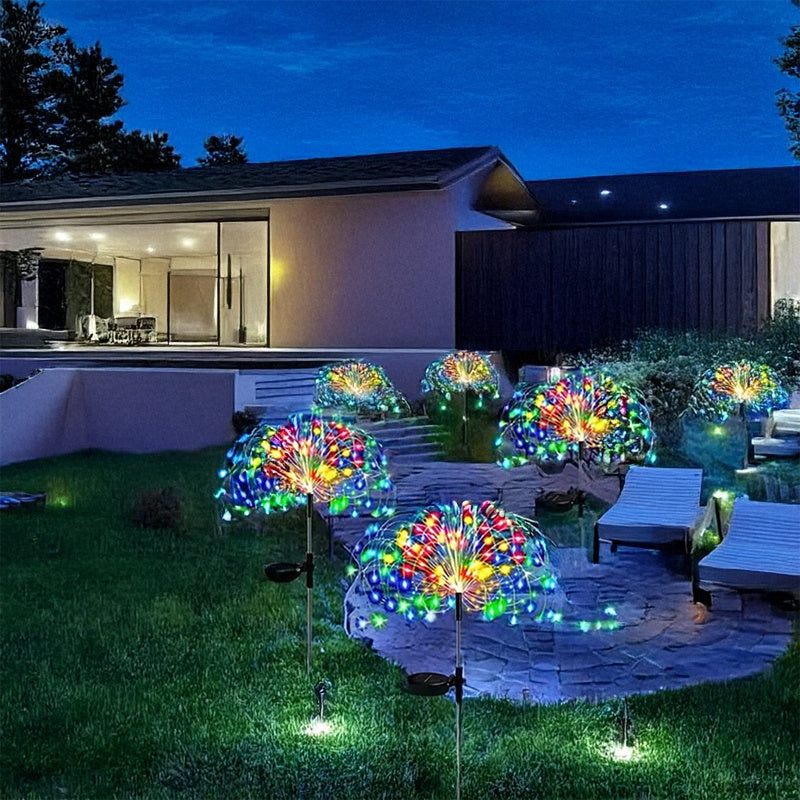 Solar Firework Garden Lights Outdoor 8 Modes LED Smart Sensor Switch Waterproof Landscape Lighting for Garden Patio Walkway Pathway Yard Lawn Party Wedding Decoration 60 200 360 LED