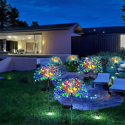 Solar Firework Garden Lights Outdoor 8 Modes LED Smart Sensor Switch Waterproof Landscape Lighting for Garden Patio Walkway Pathway Yard Lawn Party Wedding Decoration 60 200 360 LED