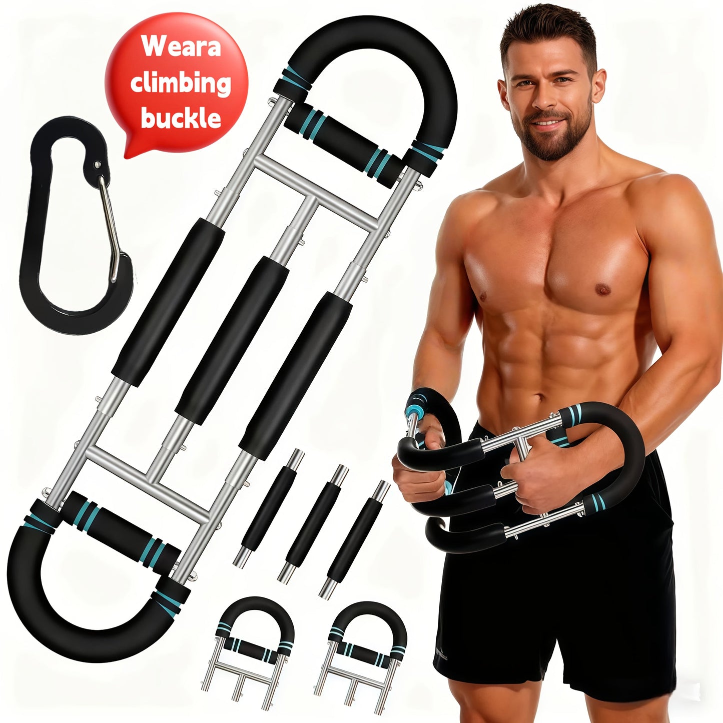 Arm Strength Trainer Chest Expander 3-Bar 3-Level Adjustable Resistance Tubes Portable Detachable Forearm Strengthener Home Gym Workout Device for Muscle Building Upper Body Training