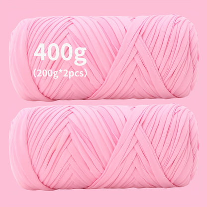 T-Shirt Fabric Yarn 400g (2 x 200g) Chunky Cotton Blend in 49 Colors – Soft Thick Yarn for Crochet Baskets, Bags, Rugs, Macrame & Knitting Projects – Beginner-Friendly Craft Yarn