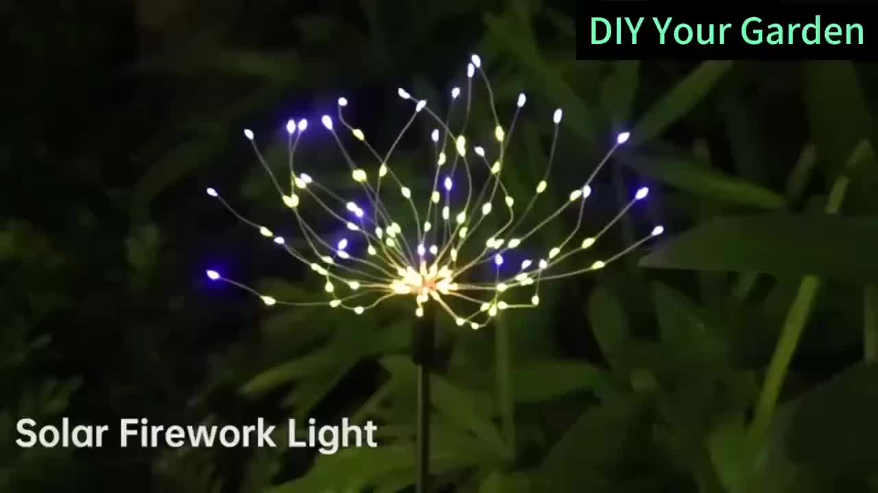 Solar Firework Garden Lights Outdoor 8 Modes LED Smart Sensor Switch Waterproof Landscape Lighting for Garden Patio Walkway Pathway Yard Lawn Party Wedding Decoration 60 200 360 LED