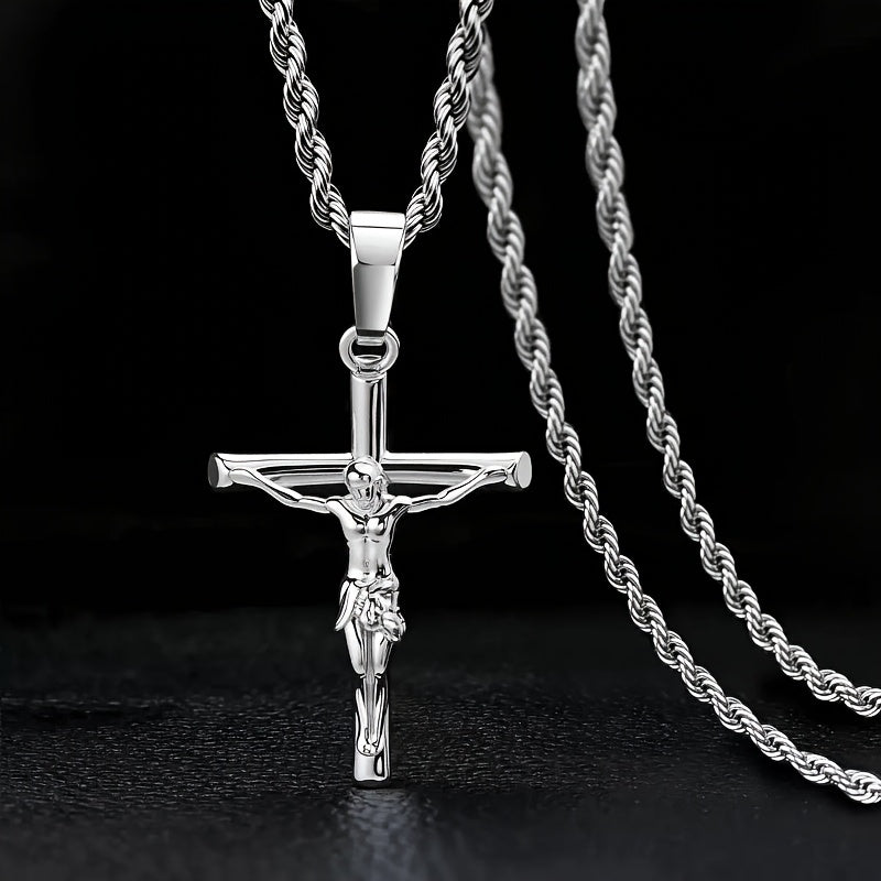 Stainless Steel Cross Necklace for Men & Women – Dainty Unisex Religious Pendant Necklace, Lightweight 0.25oz Exquisite Craftsmanship, Perfect Gift for Christmas, Birthday & Confirmation, 55cm / 22in