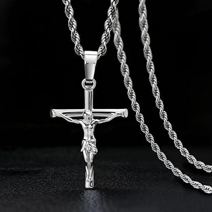 Stainless Steel Cross Necklace for Men & Women – Dainty Unisex Religious Pendant Necklace, Lightweight 0.25oz Exquisite Craftsmanship, Perfect Gift for Christmas, Birthday & Confirmation, 55cm / 22in