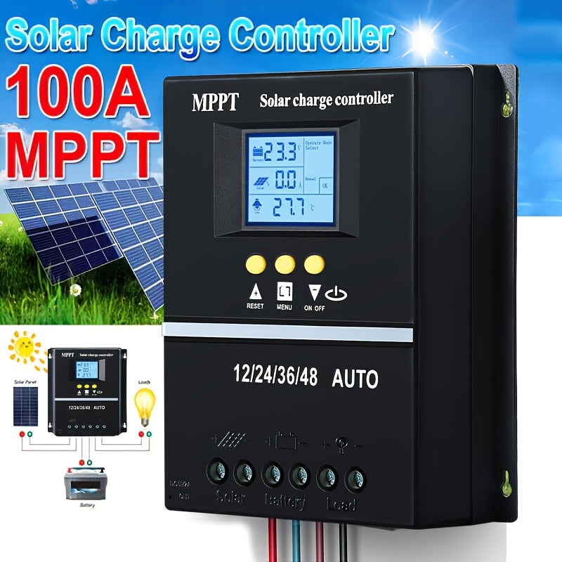 100A MPPT Solar Charge Controller with LCD Display & Auto Tracking - Compatible with Lead-Acid, Lithium & LiFePO4 Batteries, for Off-Grid Solar Systems, RV, Boat & Home