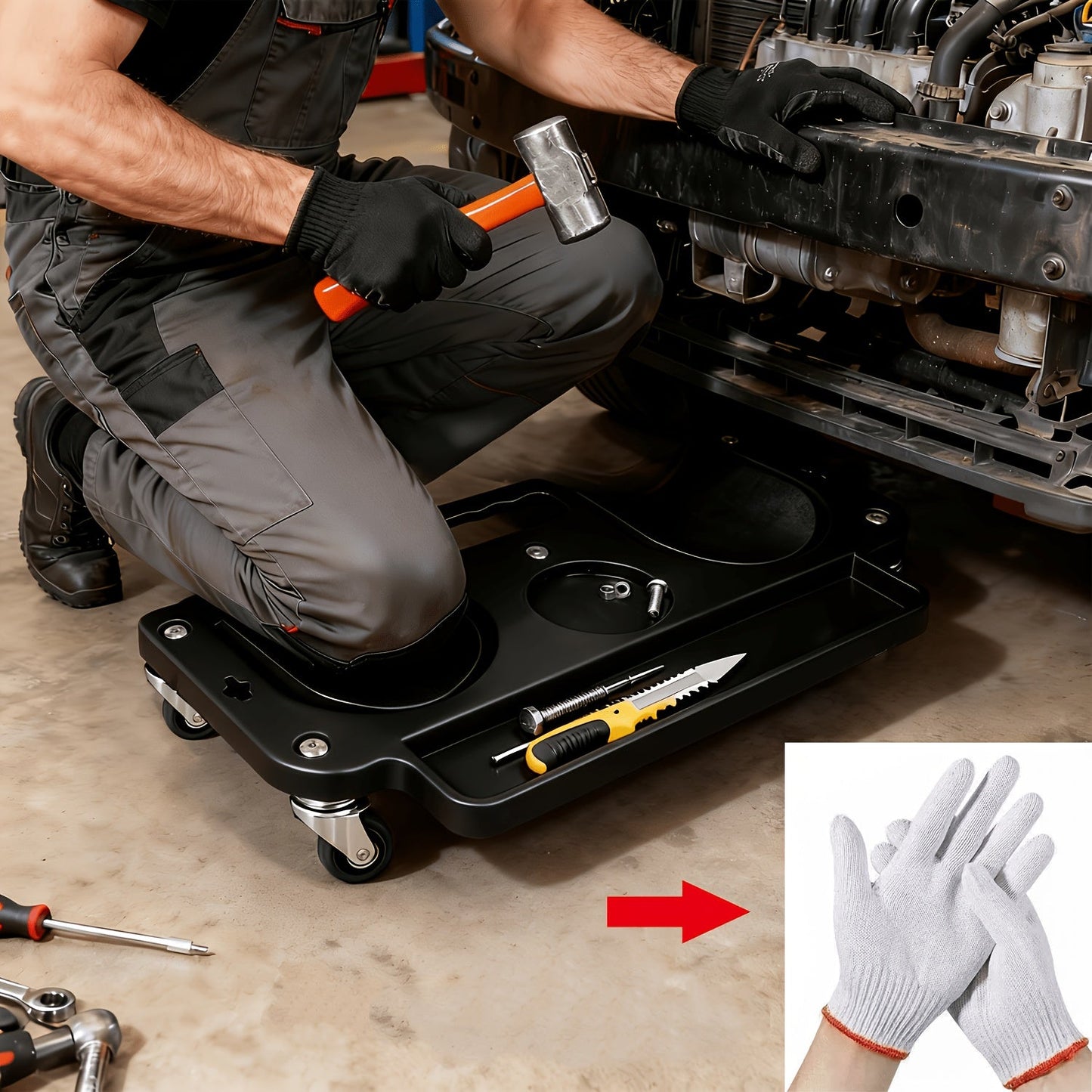 Rolling Knee Creeper Pad with Built-In Tool Tray – ABS High-Impact Frame, Cushioned Kneeling Pad for Mechanics, Carpenters, Flooring & Car Repairs – Multi-Color Automotive Repair Aid & Workshop Gift