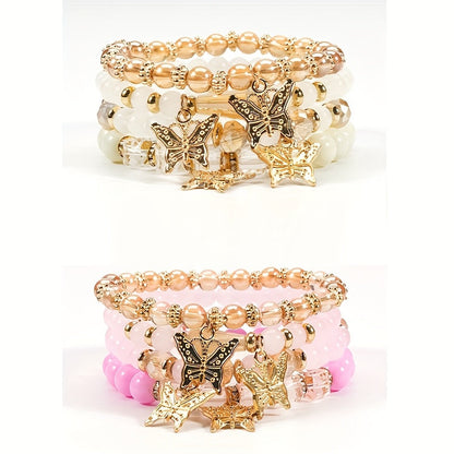 Boho Butterfly Beaded Bracelet Set for Women – 4, 8 & 16pcs Sparkle Multi-Layered Elastic Charm Stackable Bracelets, Perfect Gift for Stylish Ladies