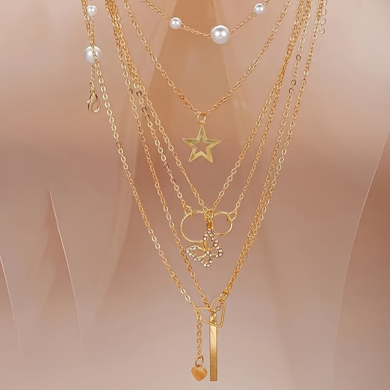 86pcs Faux Pearl Jewelry Set for Women – Necklace Bracelet Rings Earrings with Love Butterfly Star Moon Charms, Boho Fashion Accessories for Party Holiday Dating Daily Wear Gift