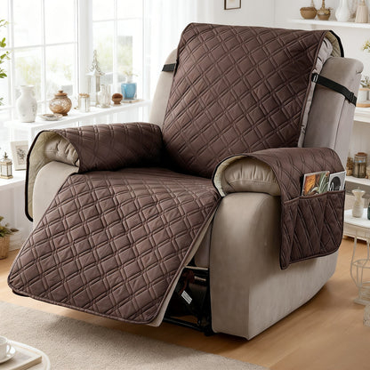 Waterproof Recliner Cover Slipcover with Side Pockets Anti-Slip Straps 4-Layer Quilted Fabric Pet Kid Proof Machine Washable Recliner Chair Protector – 11 Colors