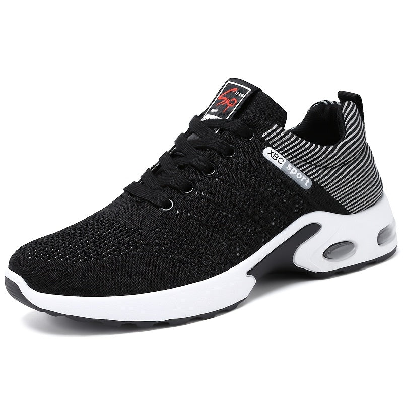 Men's Air Cushion Athletic Sneakers – Breathable Lace-Up Casual Sports Shoes with Slip-Resistant Sole, Black & White or Black Blue, Sizes US 6.5–11.5, Sporty Urban Style