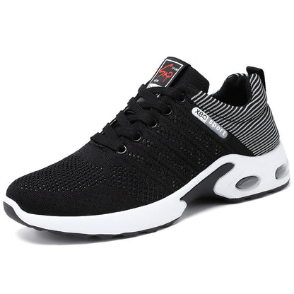 Men's Air Cushion Athletic Sneakers – Breathable Lace-Up Casual Sports Shoes with Slip-Resistant Sole, Black & White or Black Blue, Sizes US 6.5–11.5, Sporty Urban Style